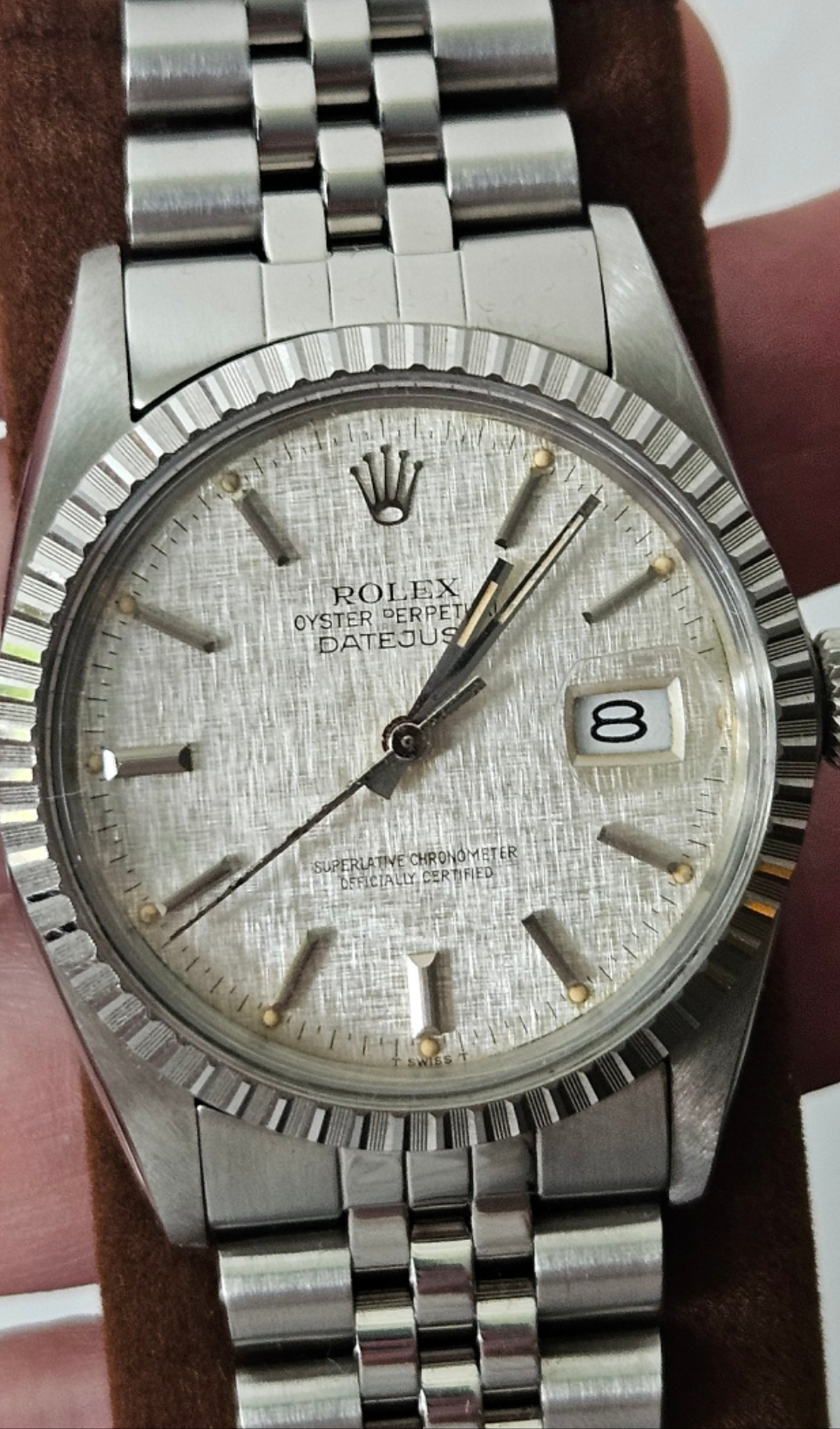Rolex datejust 36mm 16030 silver linen dial