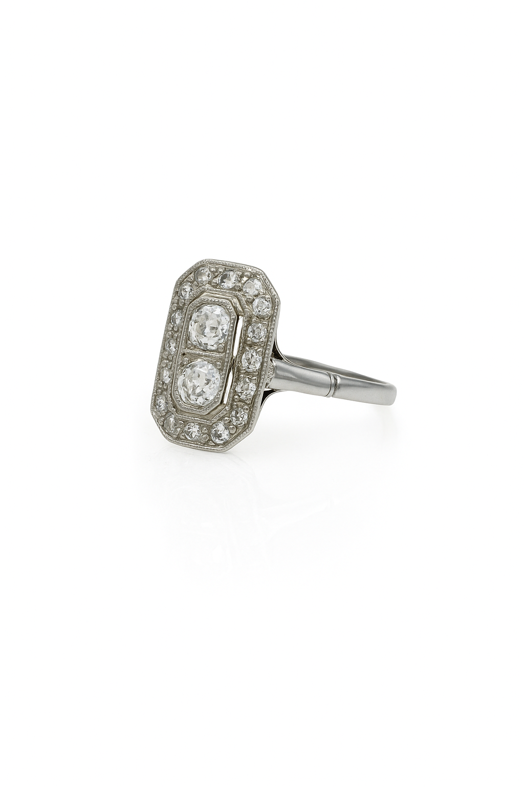 Art Deco Toi et Moi Ring with Old European Diamonds in Platinum and 18k White Gold