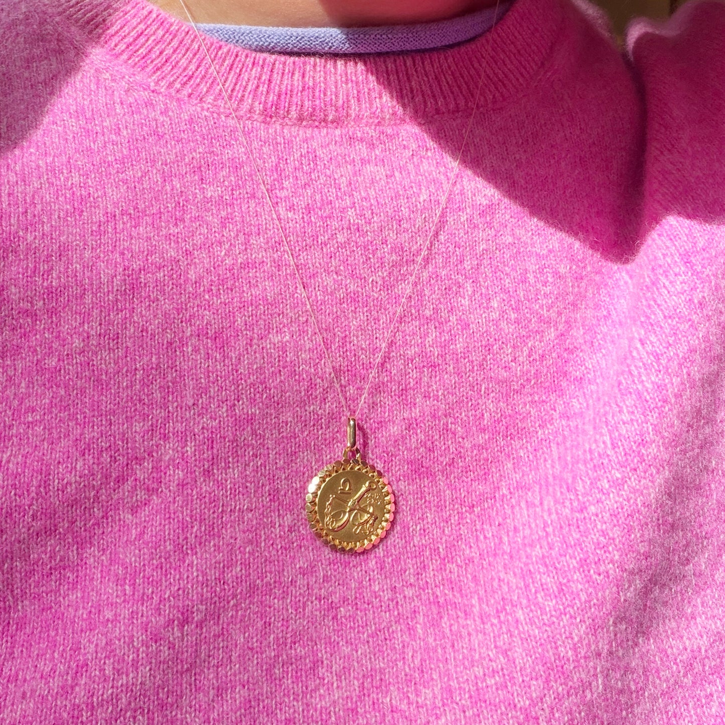 Vintage French 18k Yellow Gold Libra Zodiac Pendant by Charles Perroud, circa 1965
