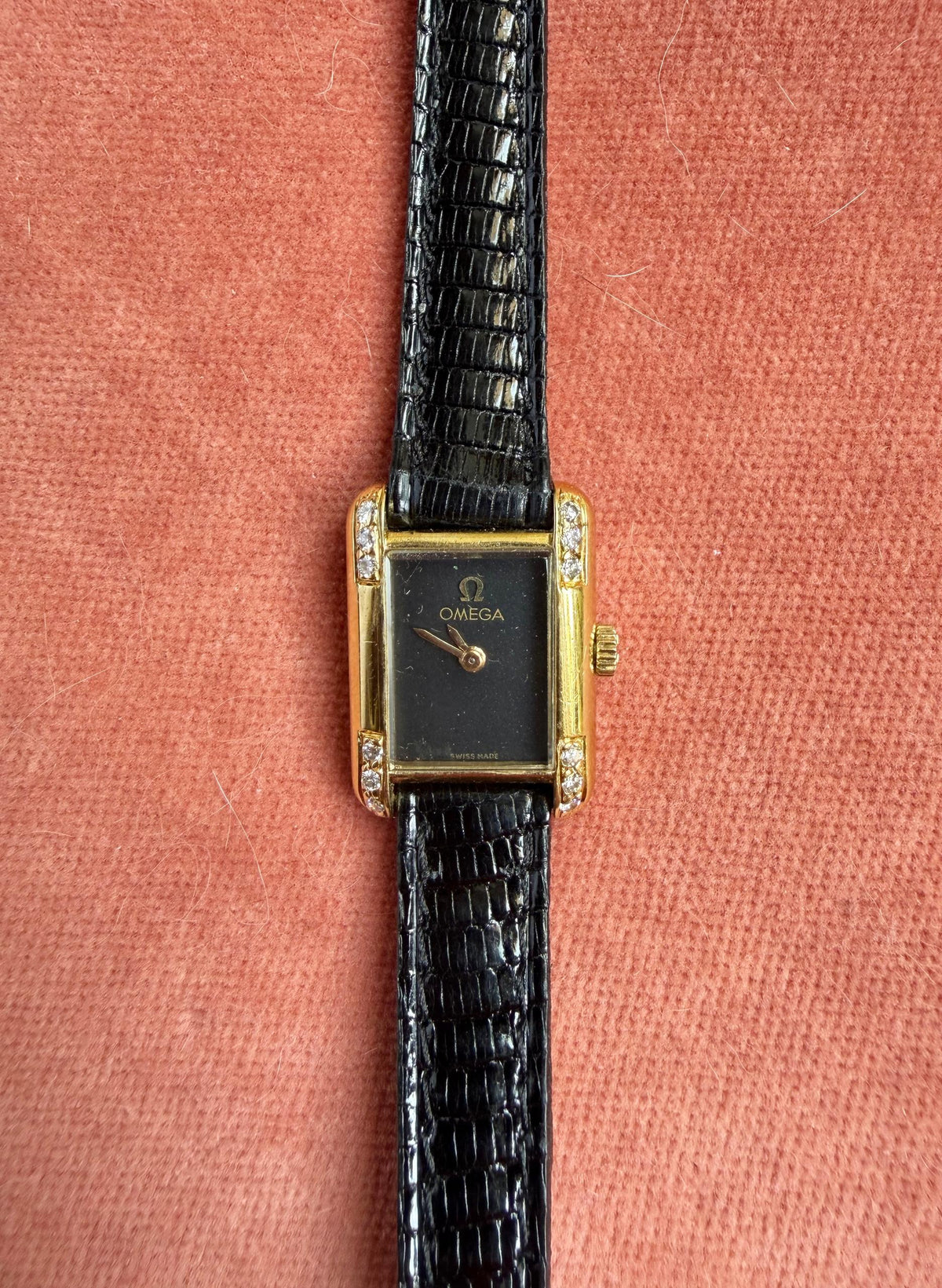 Omega De Ville Tank Mini Lady's Dress Watch 18k yellow gold case with diamond corners tank 18k