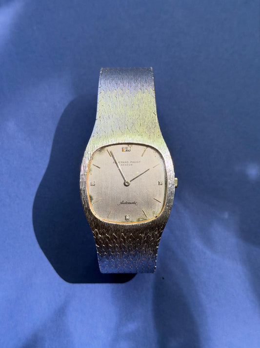 Audemars Piguet 5384 1970s vintage 18k white gold dress watch grey dial diamonds