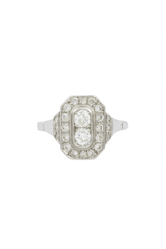 Art Deco Toi et Moi Ring with Old European Diamonds in Platinum and 18k White Gold