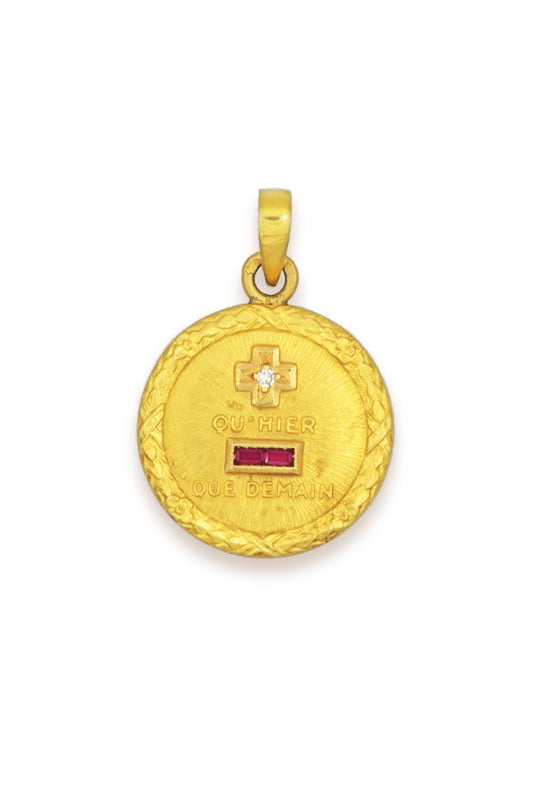 Vintage Augis “+ qu’hier – que demain” Love Pendant in 18k Yellow Gold, 18mm