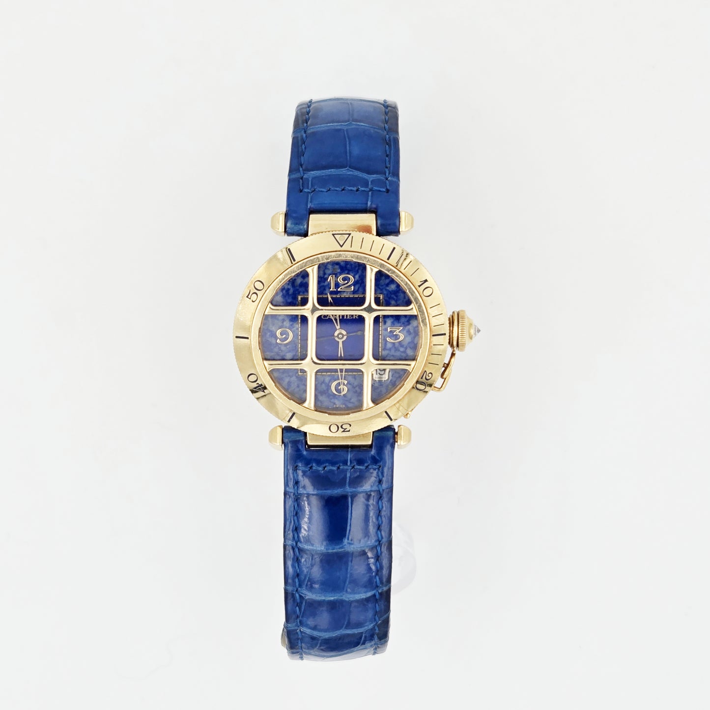 Cartier Pasha 38mm in 18k Yellow Gold with Lapis Lazuli Dial – Reference 1023