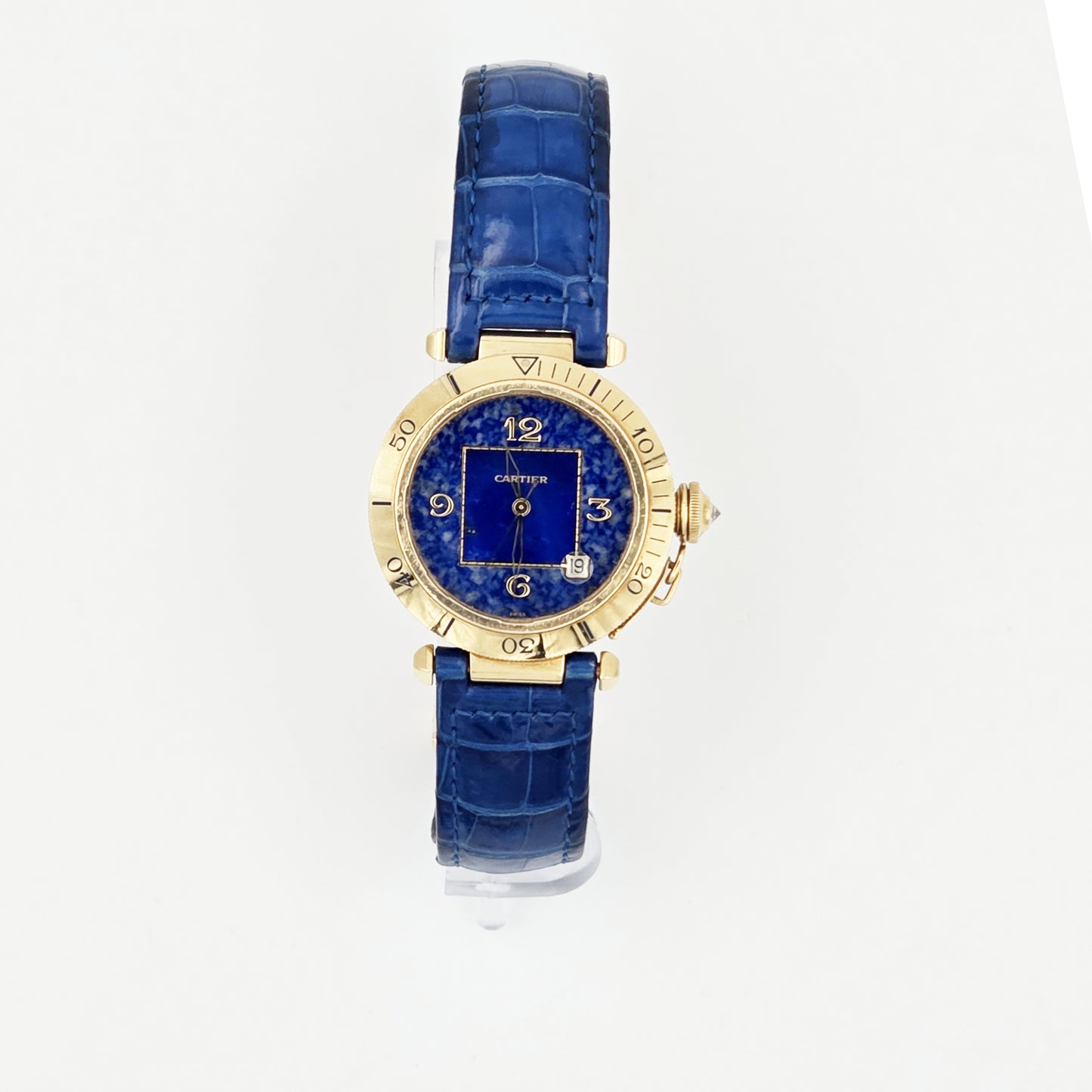 Cartier Pasha 38mm in 18k Yellow Gold with Lapis Lazuli Dial – Reference 1023