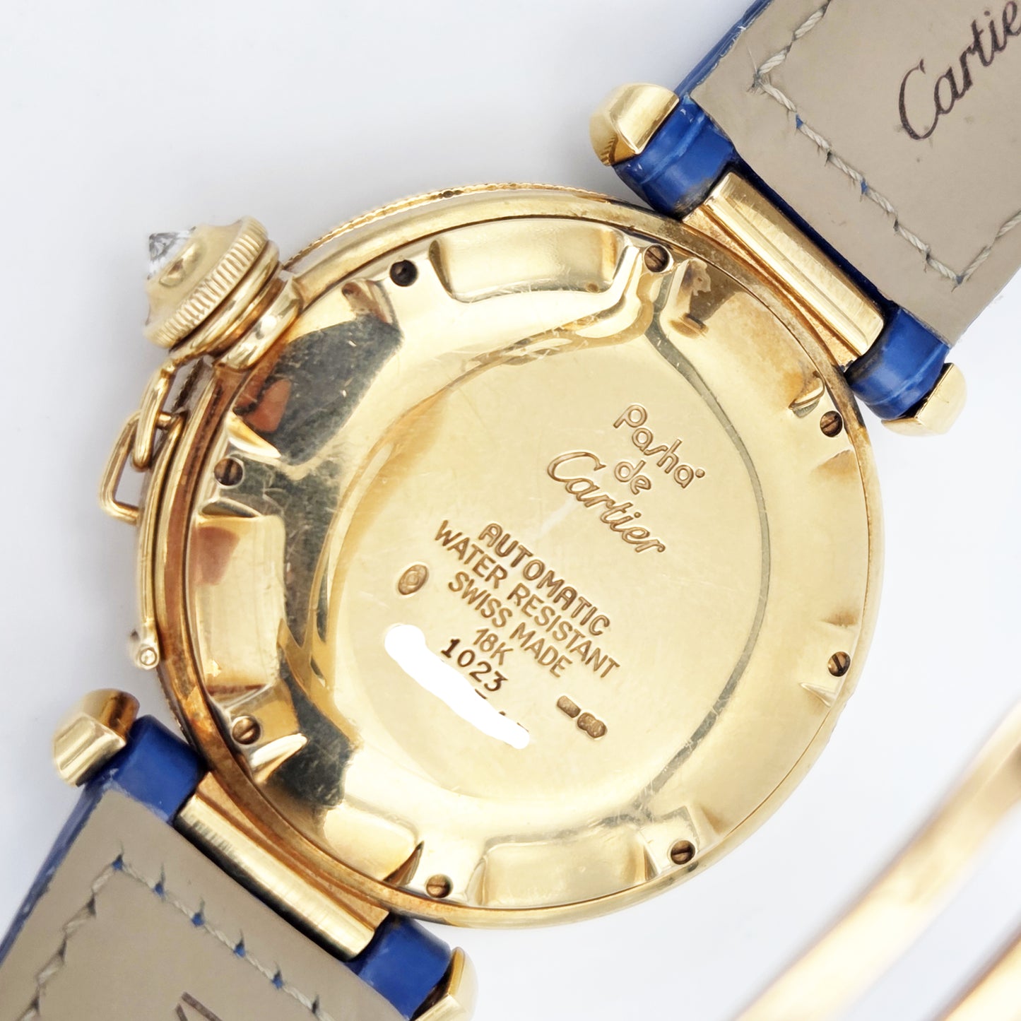 Cartier Pasha 38mm in 18k Yellow Gold with Lapis Lazuli Dial – Reference 1023