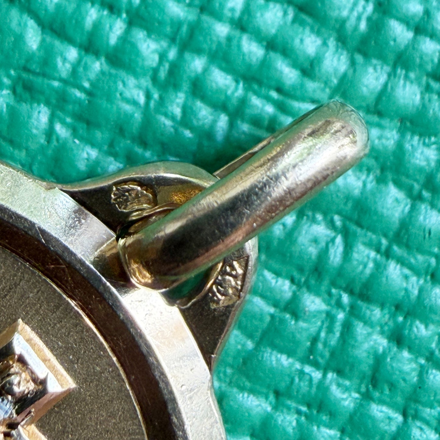 Vintage French 18k Gold "Plus Qu'Hier Moins Que Demain" Love Pendant by A. Augis c.1950s Diamond & Synthetic Ruby