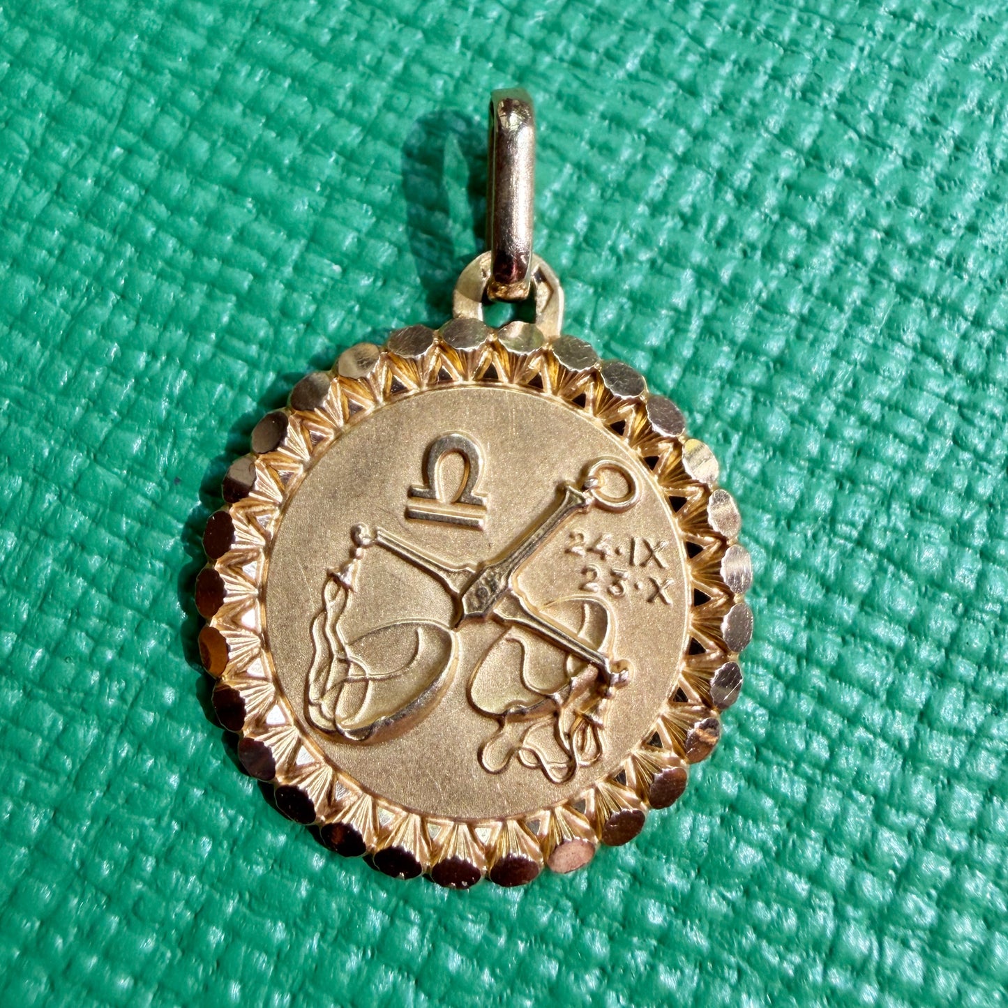 Vintage French 18k Yellow Gold Libra Zodiac Pendant by Charles Perroud, circa 1965