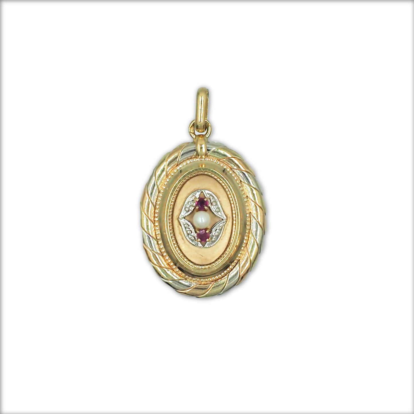 Antique French 18k Tricolour Gold Pendant with Pearl & Ruby, end 19th C. with Eagle Hallmark