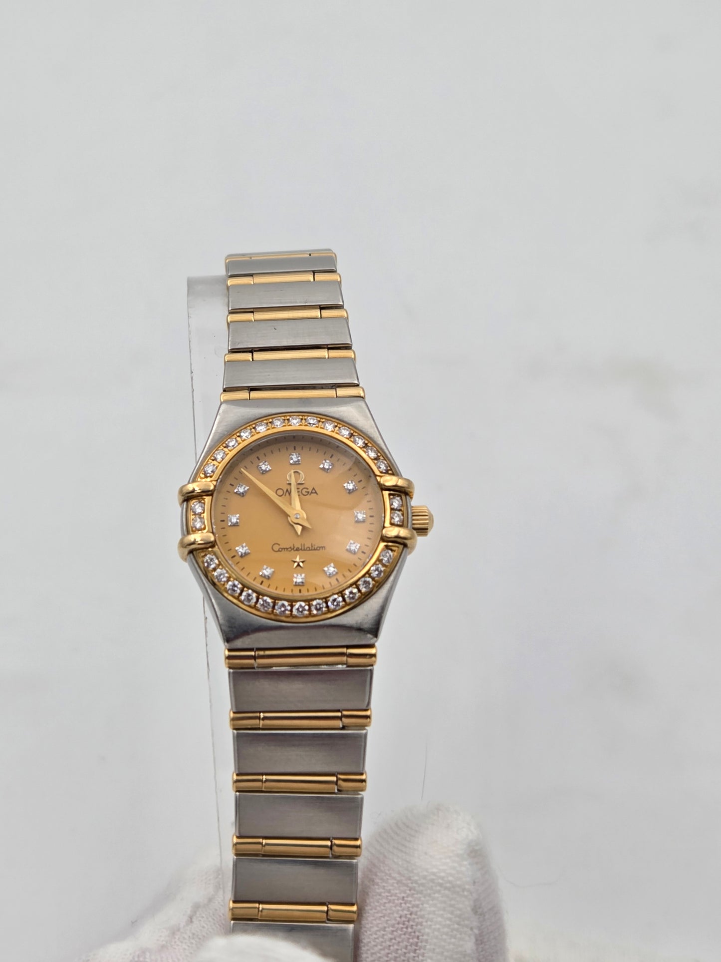 Omega lady constellation 22mm diamonds steel and gold ref 1267.75.00