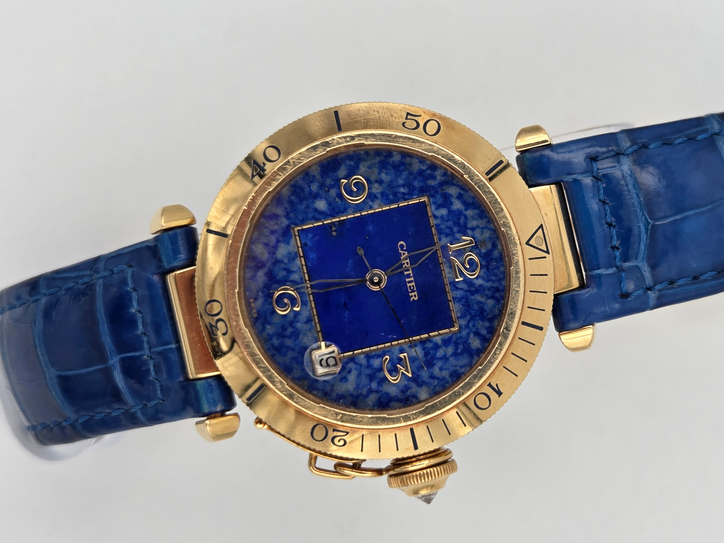 Cartier Pasha 1023 lapis lazuli dial, 18k gold case