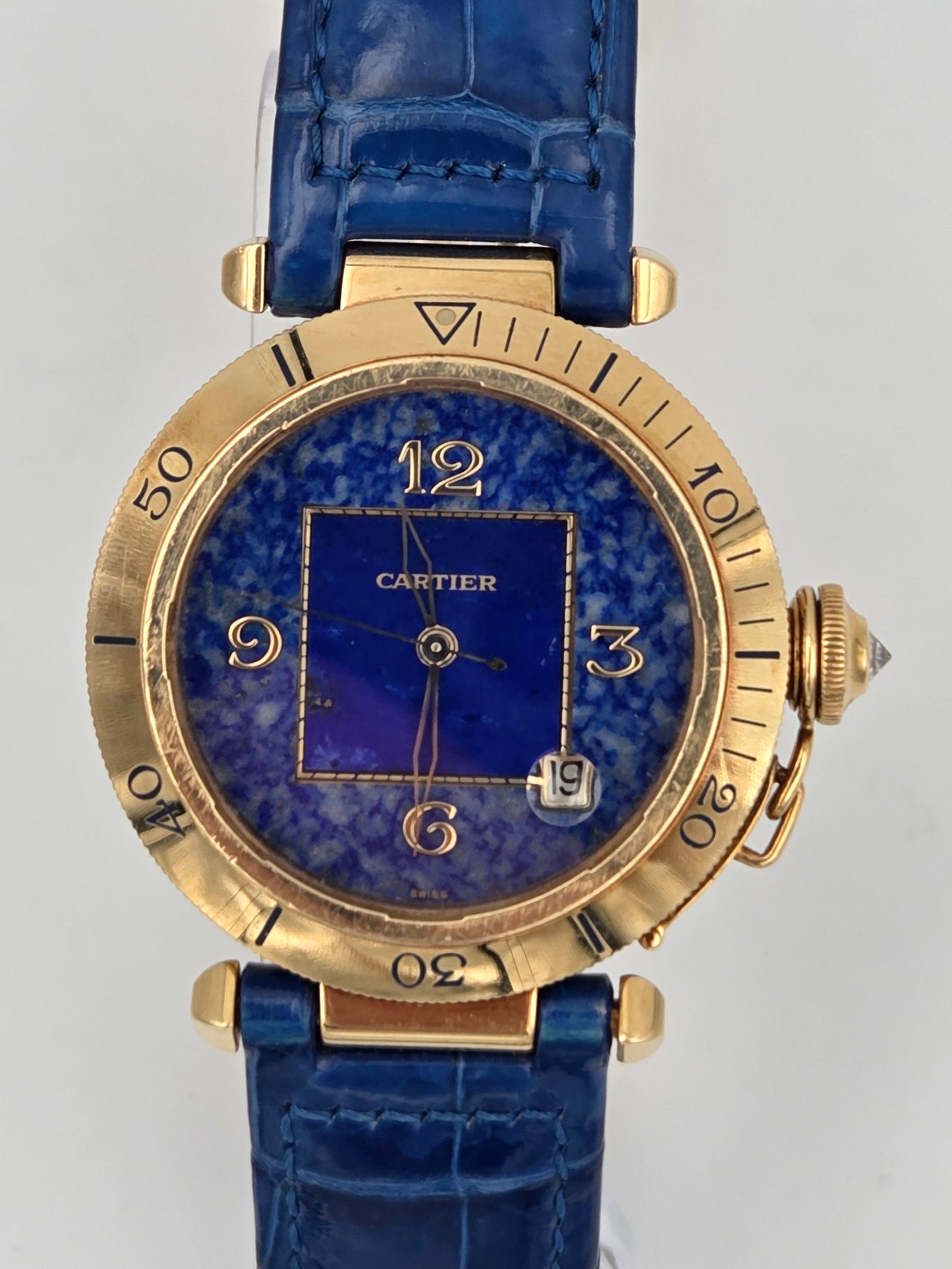 Cartier Pasha 1023 lapis lazuli dial, 18k gold case