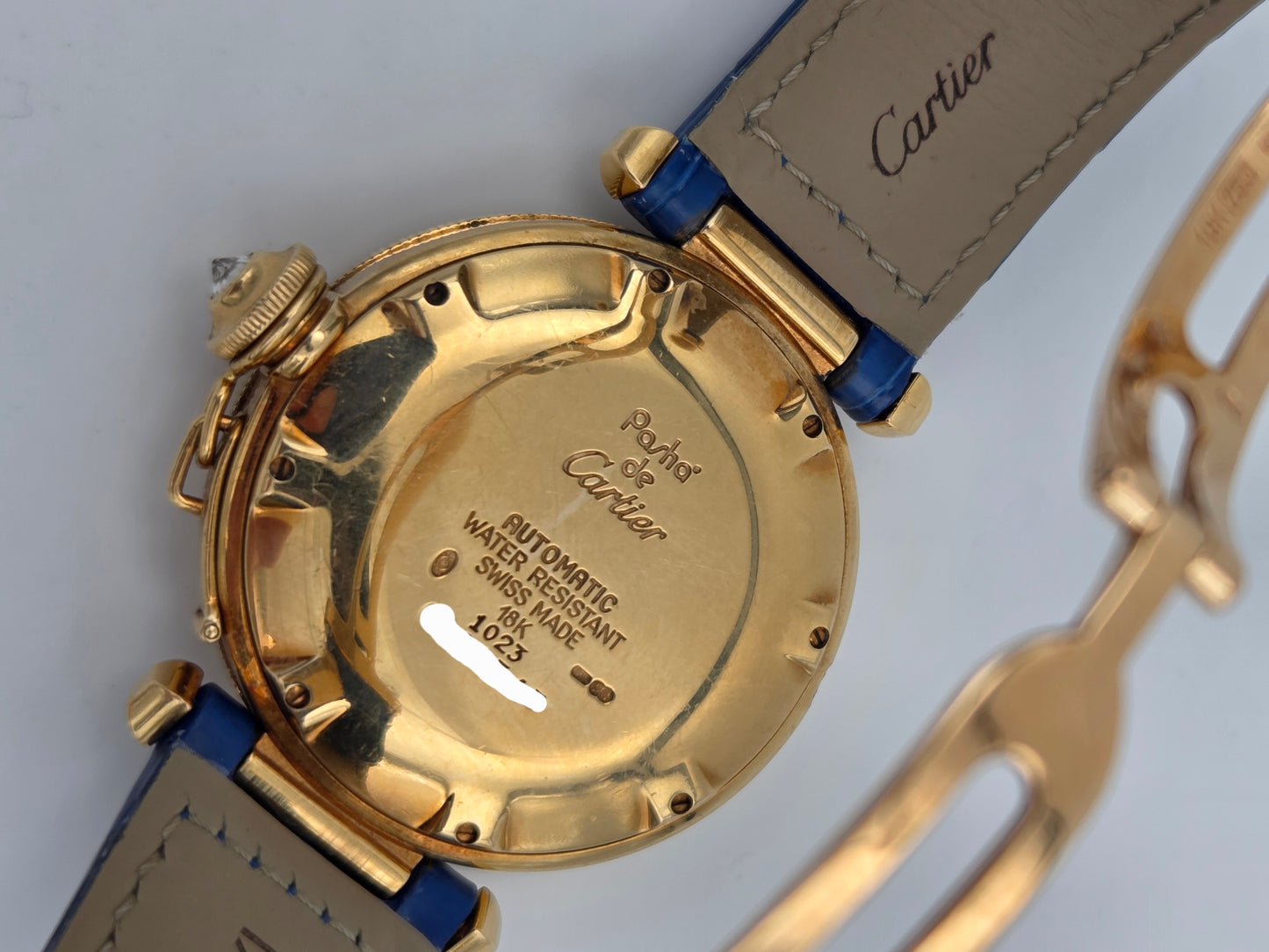 Cartier Pasha 1023 lapis lazuli dial, 18k gold case