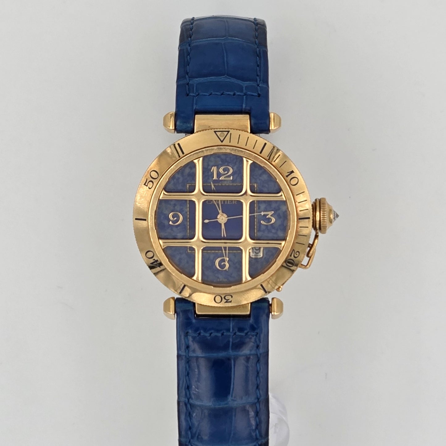 Cartier Pasha 1023 lapis lazuli dial, 18k gold case
