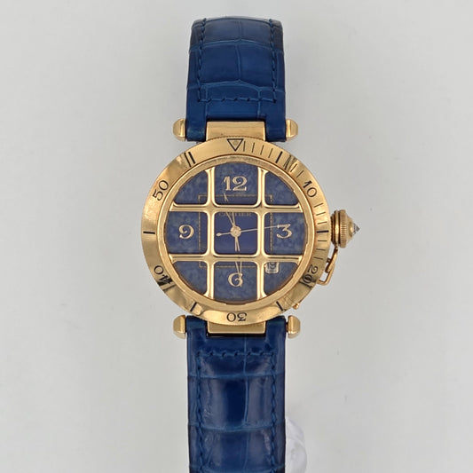 Cartier Pasha 1023 lapis lazuli dial, 18k gold case