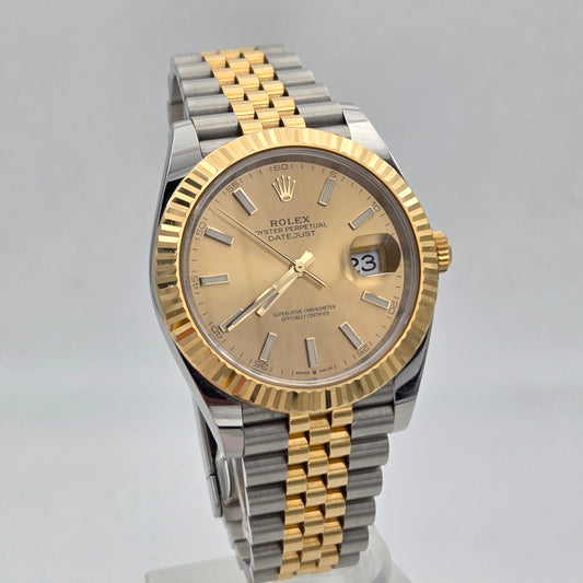 Rolex Datejust 41mm fluted bezel jubilee bracelet steel and gold Champaign dial ref 126333 full set 2023