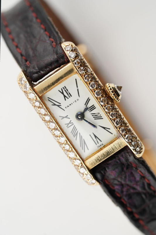 Cartier tank Americaine allongé pré cpcp mini yellow gold with diamonds mechanical