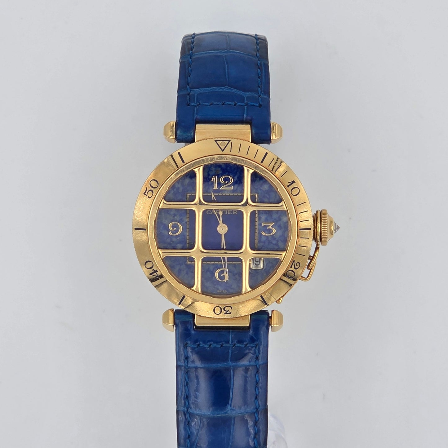 Cartier Pasha 1023 lapis lazuli dial, 18k gold case
