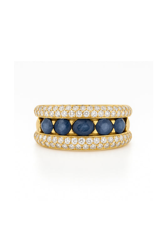 Vintage Sapphire and Diamond Pavé Band Ring, c. 1980