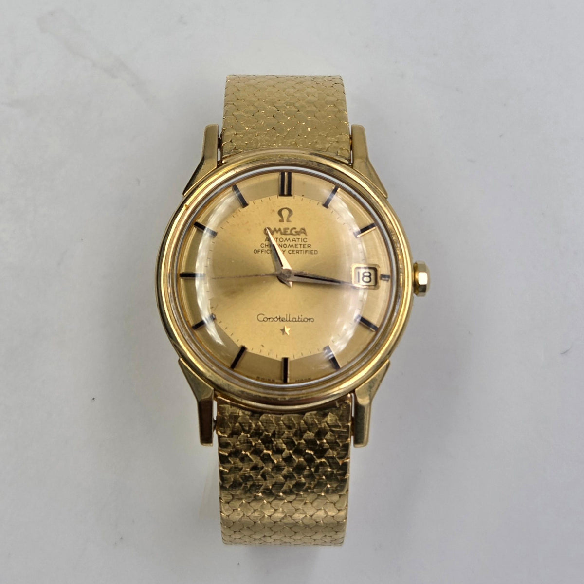 Omega Constellation Grand Luxe Constellation 18k gold dogleg pie pan 168.006